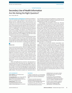 JAMA Int Med: Secondary Use of Health Information: Are We Asking the Right Question?